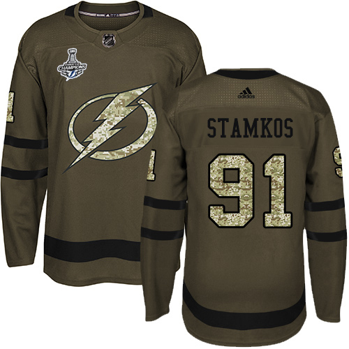 Adidas Tampa Bay Lightning #91 Steven Stamkos Green Salute to Service Youth 2020 Stanley Cup Champions Stitched NHL Jersey